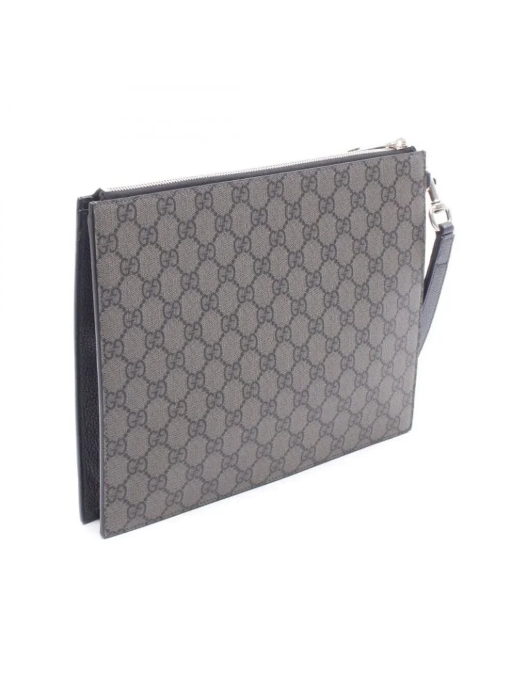Gucci Clutch GG Supreme Gray Black Canvas Leather